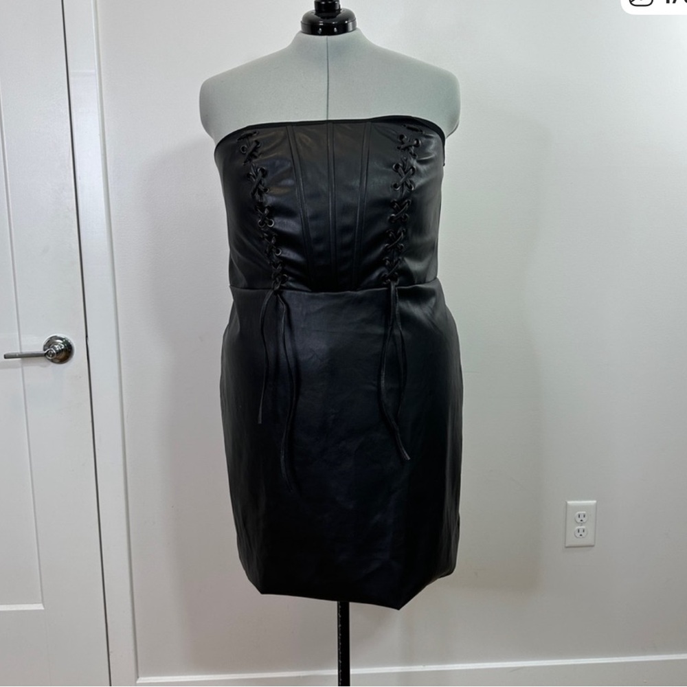 Eloquii | 24 | Mini Faux Leather Dress With Lacing Detail